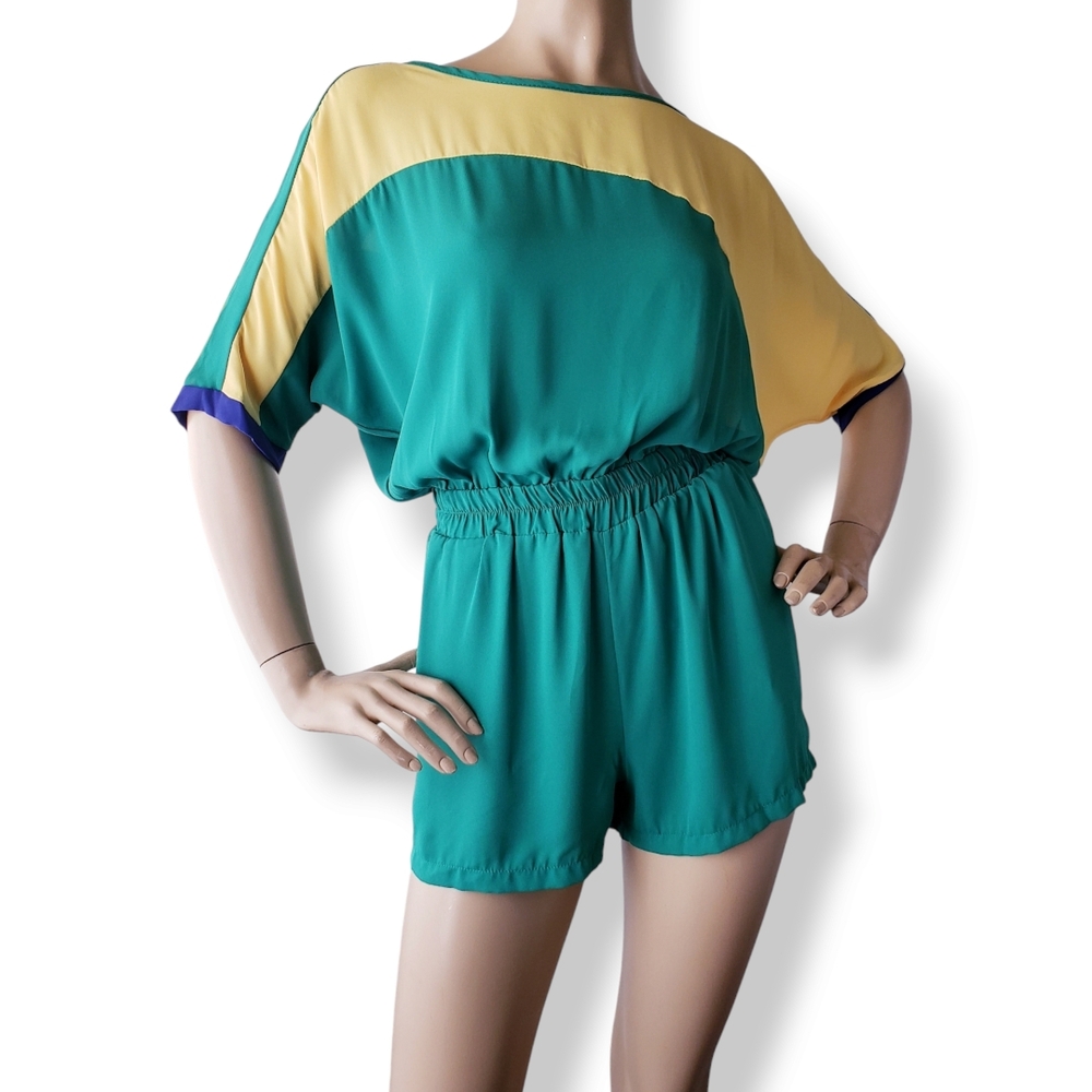 Jun & Min Yellow & Green Color Block Romper Size Small- Brazilian Colors
